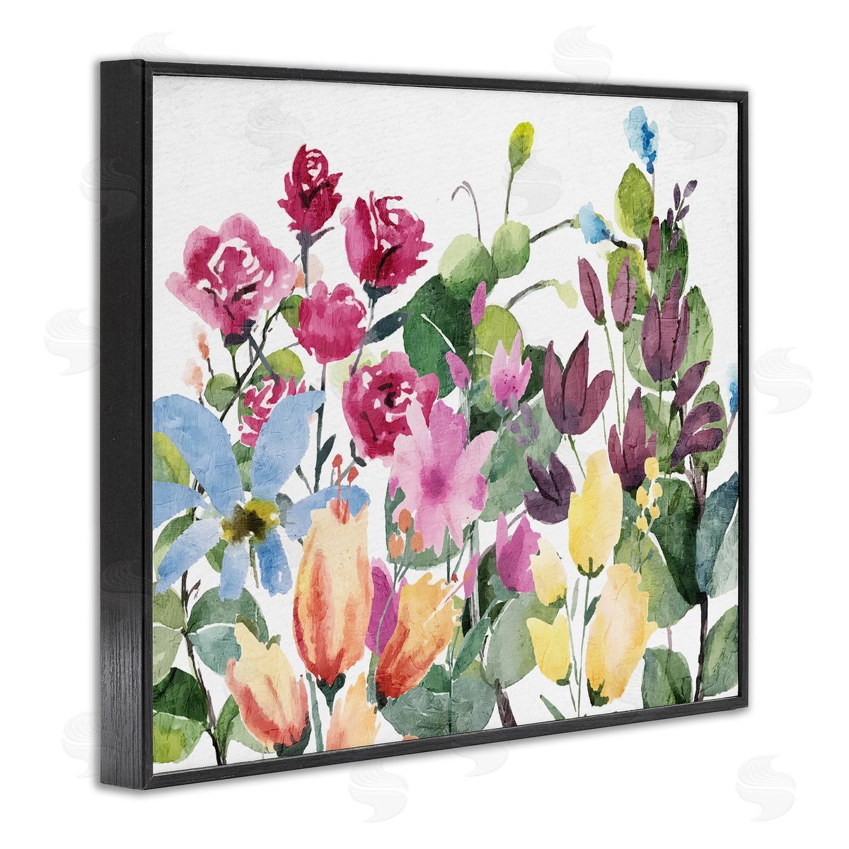 Floral Blooming Colors Black Frame Print Wall Art, Home Decor by Kim Allen