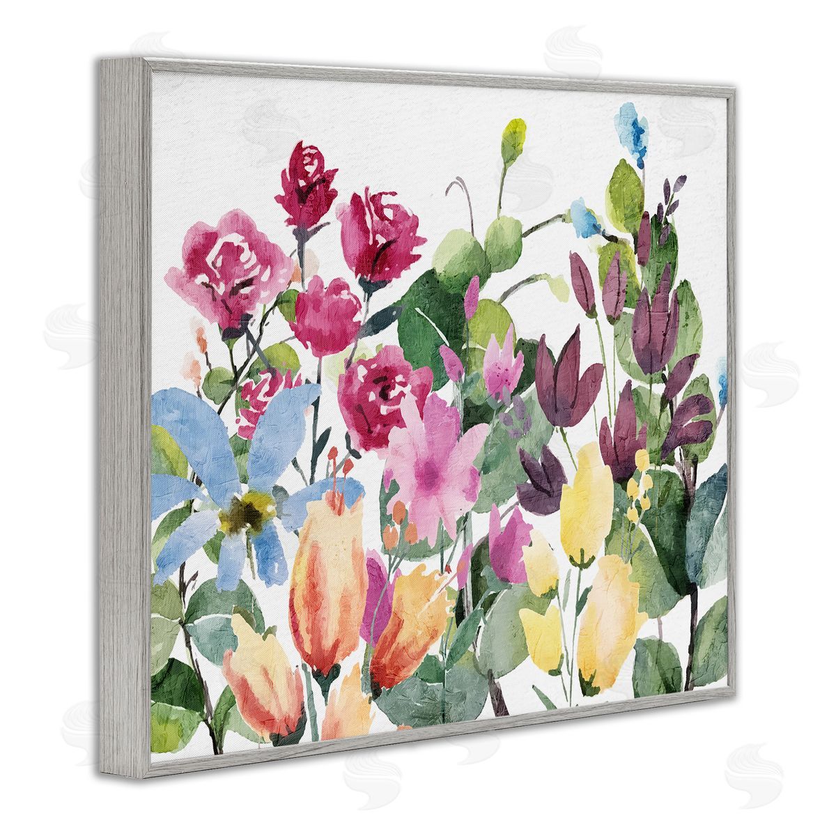 Floral Blooming Colors Grey Frame Print Wall Art, Home Decor by Kim Allen
