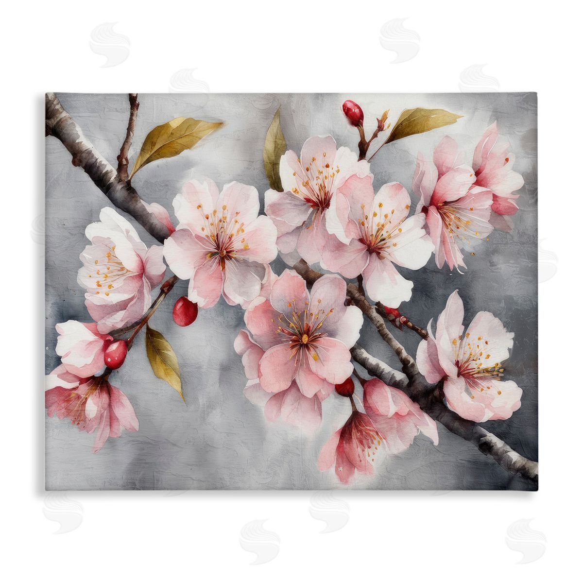Blossoms On Grey Canvas Wall Art, Home Decor by Kim Allen