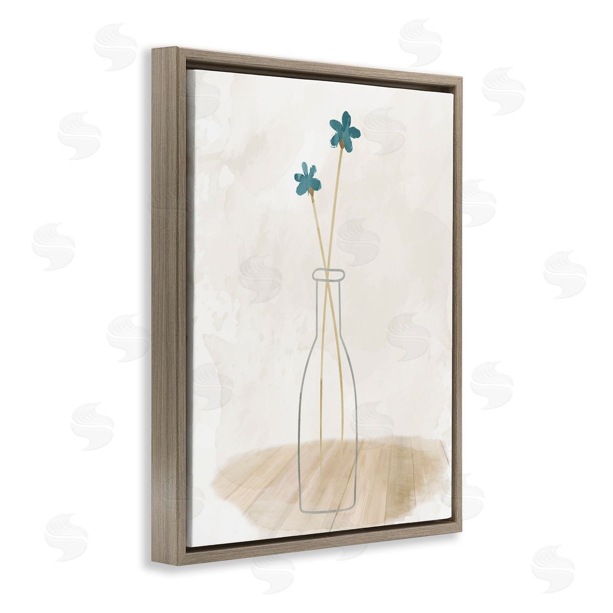 Simple Watercolor Vase Brown Floating Frame Canvas Wall Art, Home Decor by Kim Allen