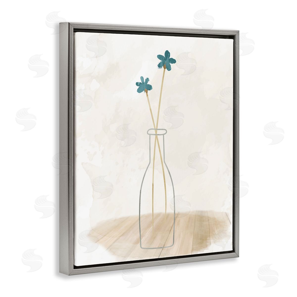 Simple Watercolor Vase Grey Floating Frame Canvas Wall Art, Home Decor by Kim Allen