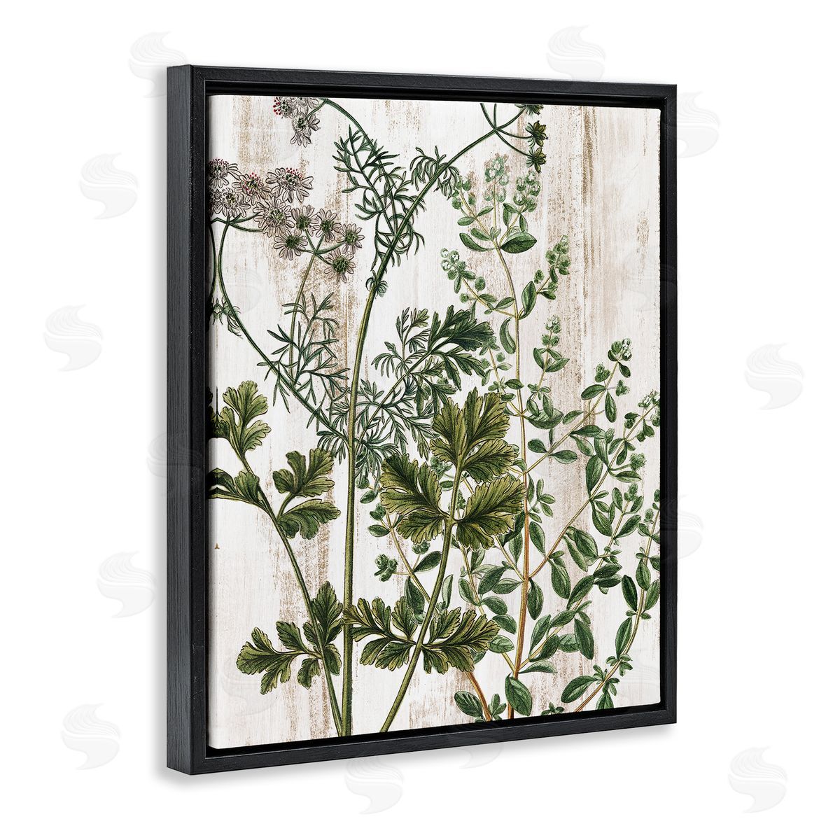 Botanical Greenery Pattern Black Floating Frame Canvas Wall Art, Home Decor by Kim Allen