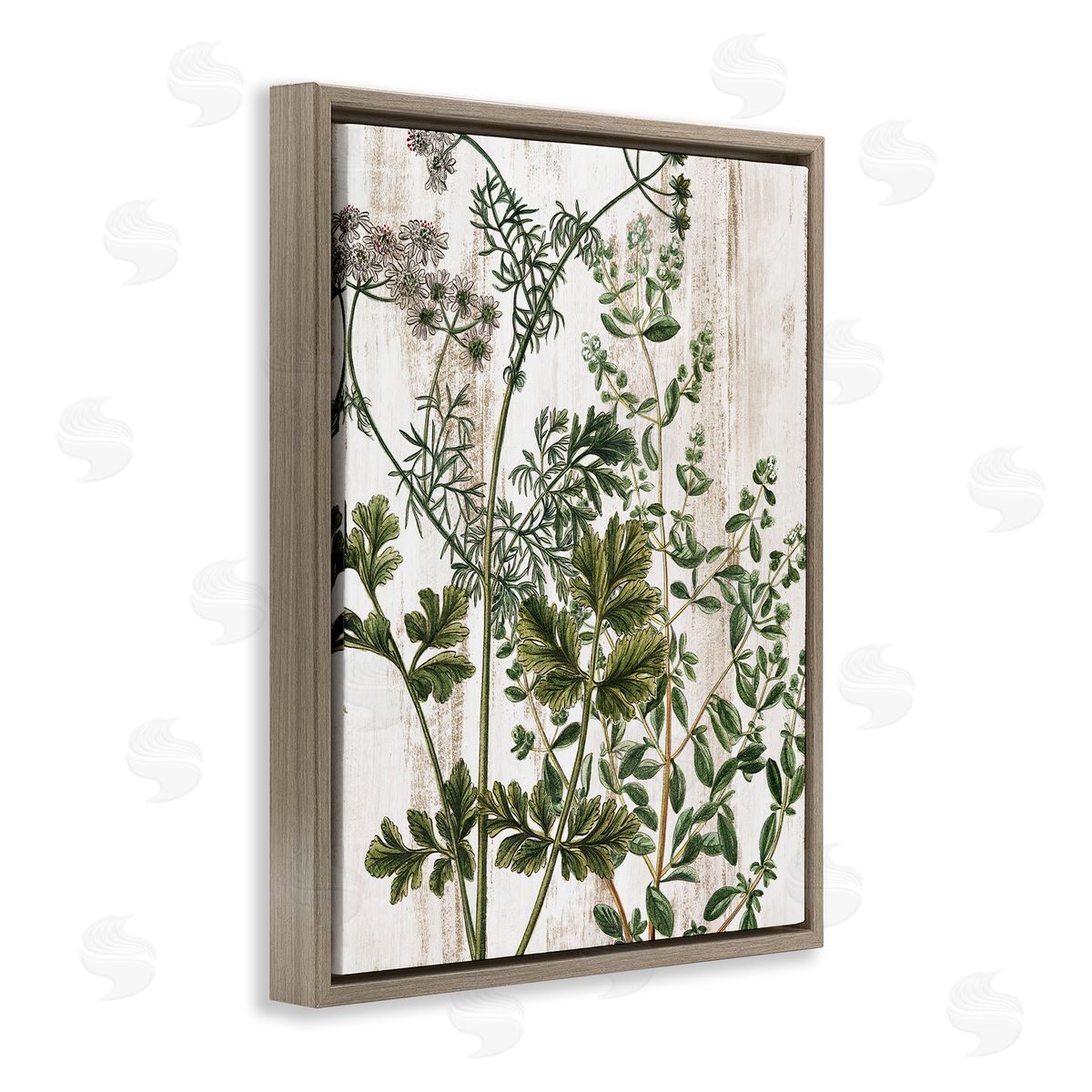 Botanical Greenery Pattern Brown Floating Frame Canvas Wall Art, Home Decor by Kim Allen
