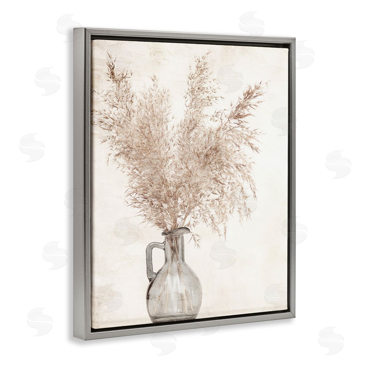 Wild Pampas Vase Grey Floating Frame Canvas Wall Art, Home Decor by Kim Allen