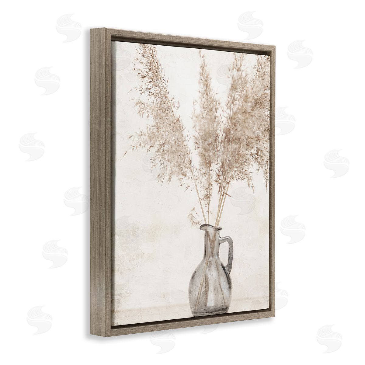 Organic Pampas Vase Brown Floating Frame Canvas Wall Art, Home Decor by Kim Allen