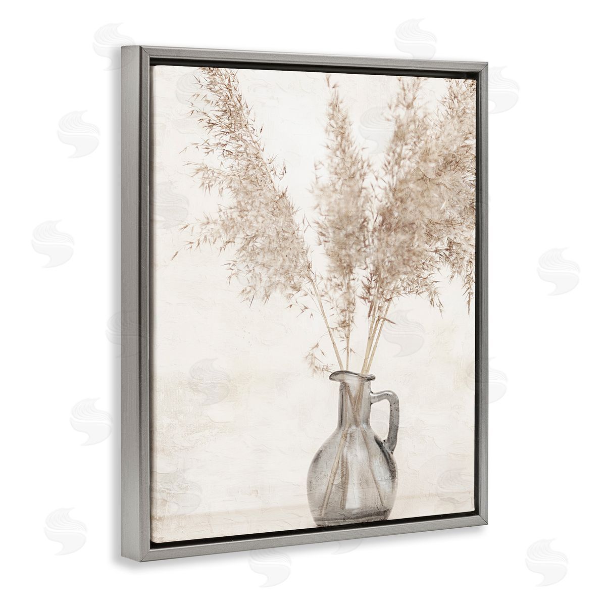 Organic Pampas Vase Grey Floating Frame Canvas Wall Art, Home Decor by Kim Allen