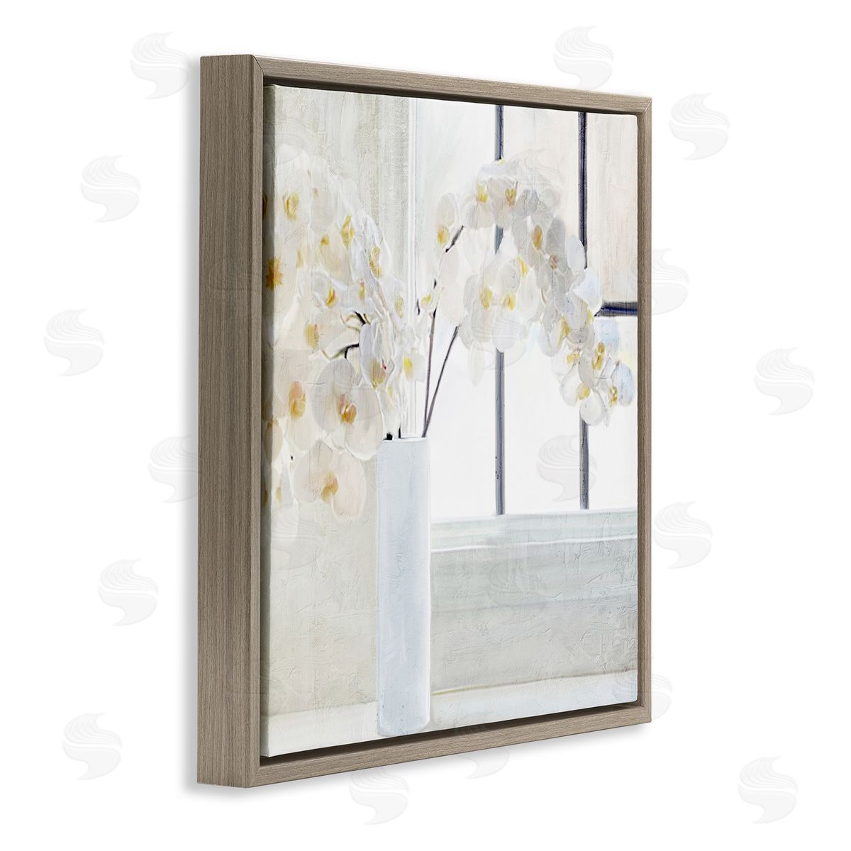 Kim Allen Orchid Stems Windowsill Brown Floating Frame Canvas Wall Art Print