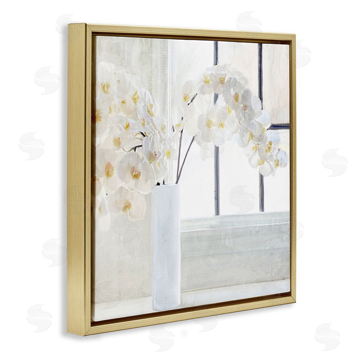 Kim Allen Orchid Stems Windowsill Gold Floating Frame Canvas Wall Art Print