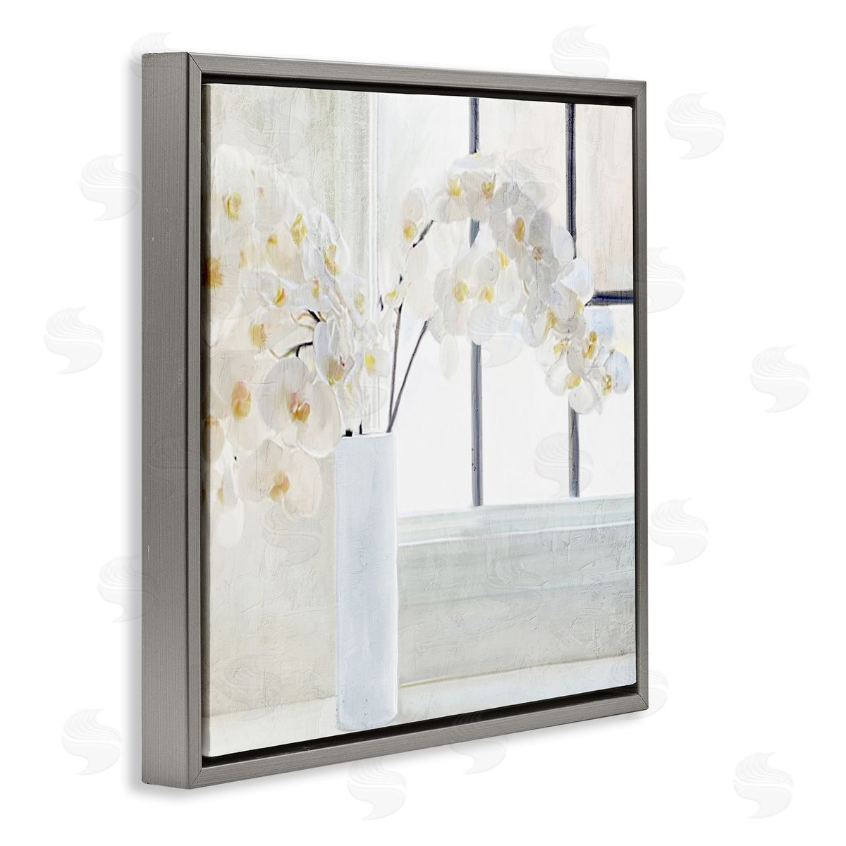 Kim Allen Orchid Stems Windowsill Gray Floating Frame Canvas Wall Art Print