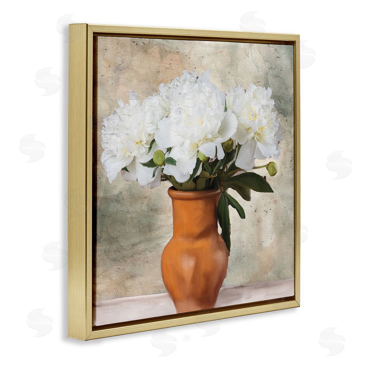 Kim Allen Rustic Terracotta Vase Gold Floating Frame Canvas Wall Art Print