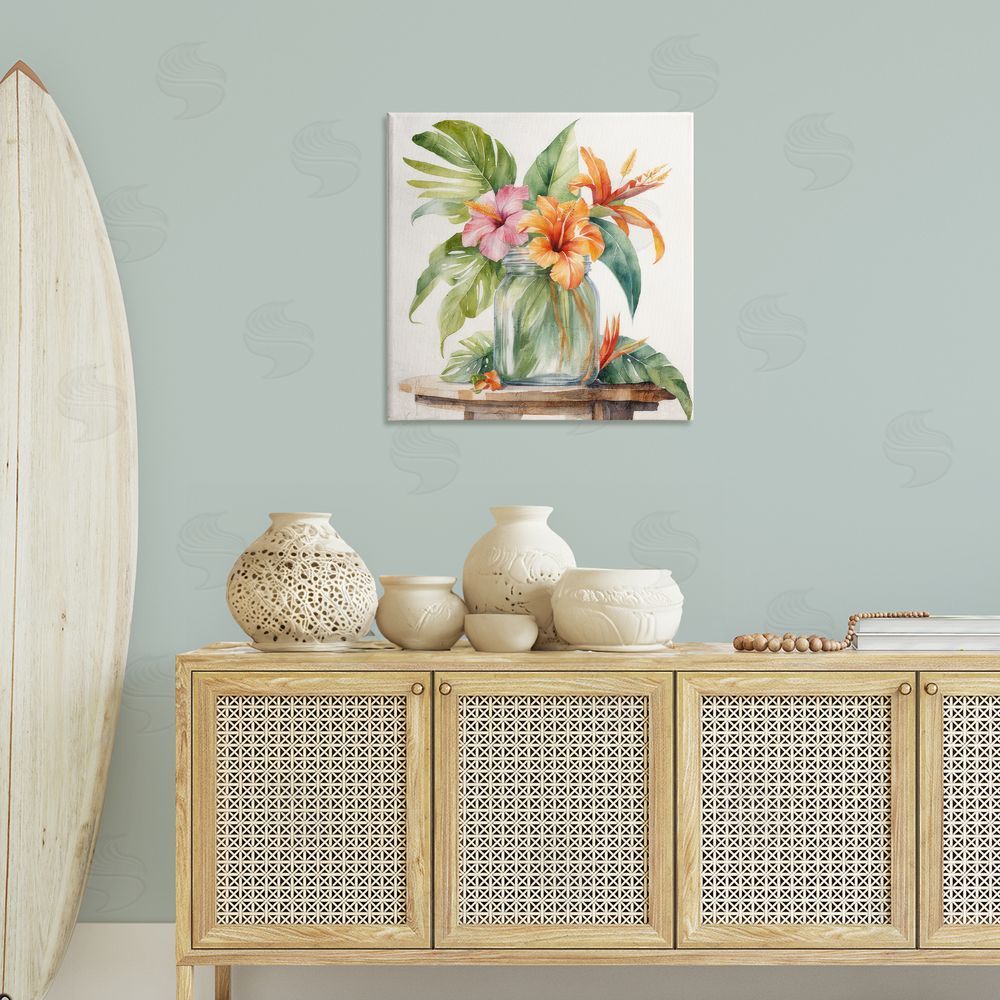 Kim Allen Tropical Floral Jar Canvas Wall Art Print in Room