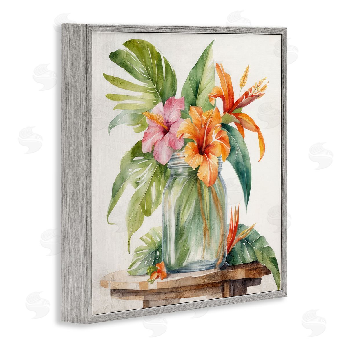 Kim Allen Tropical Floral Jar Gray Framed Giclee Wall Art Print