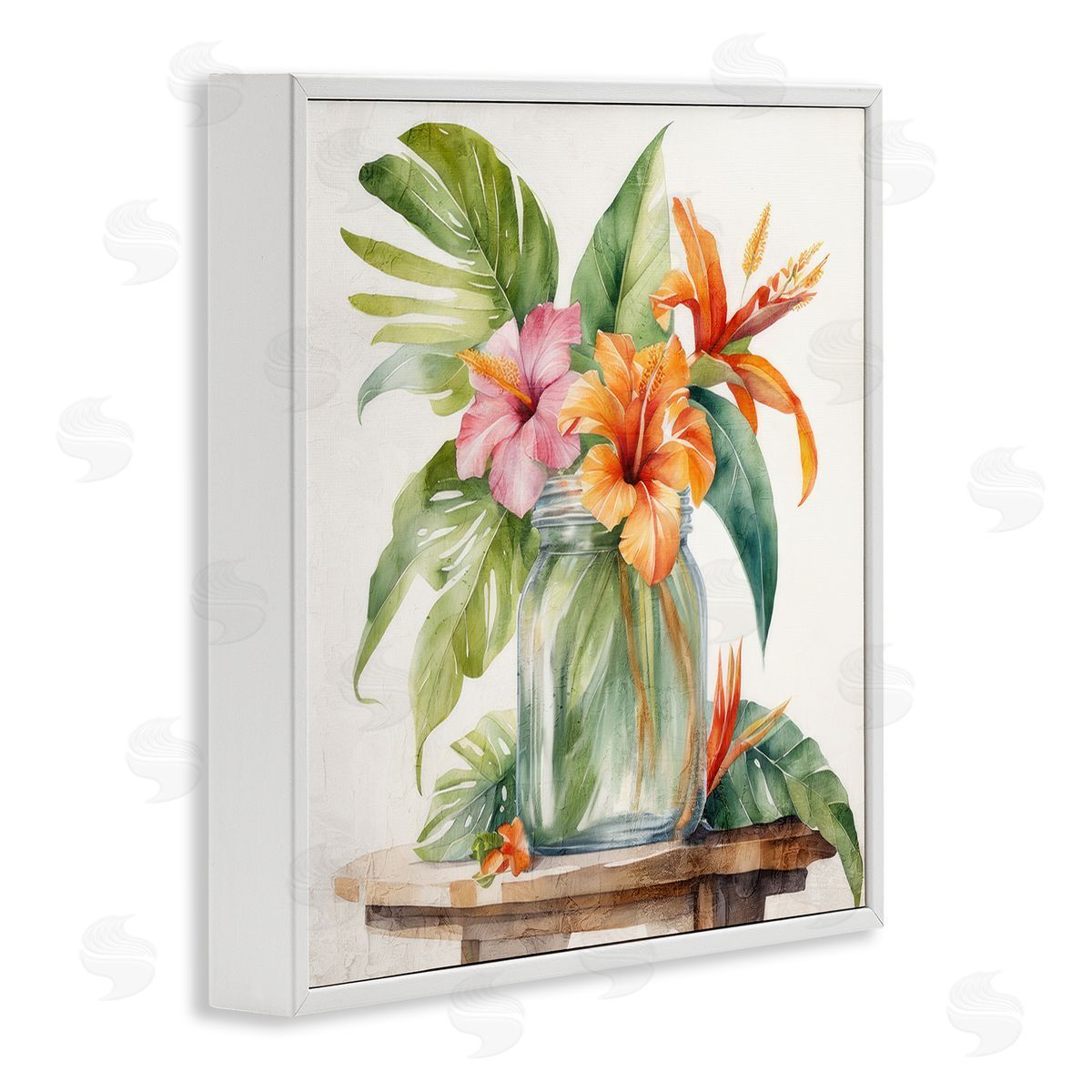 Kim Allen Tropical Floral Jar White Framed Giclee Wall Art Print