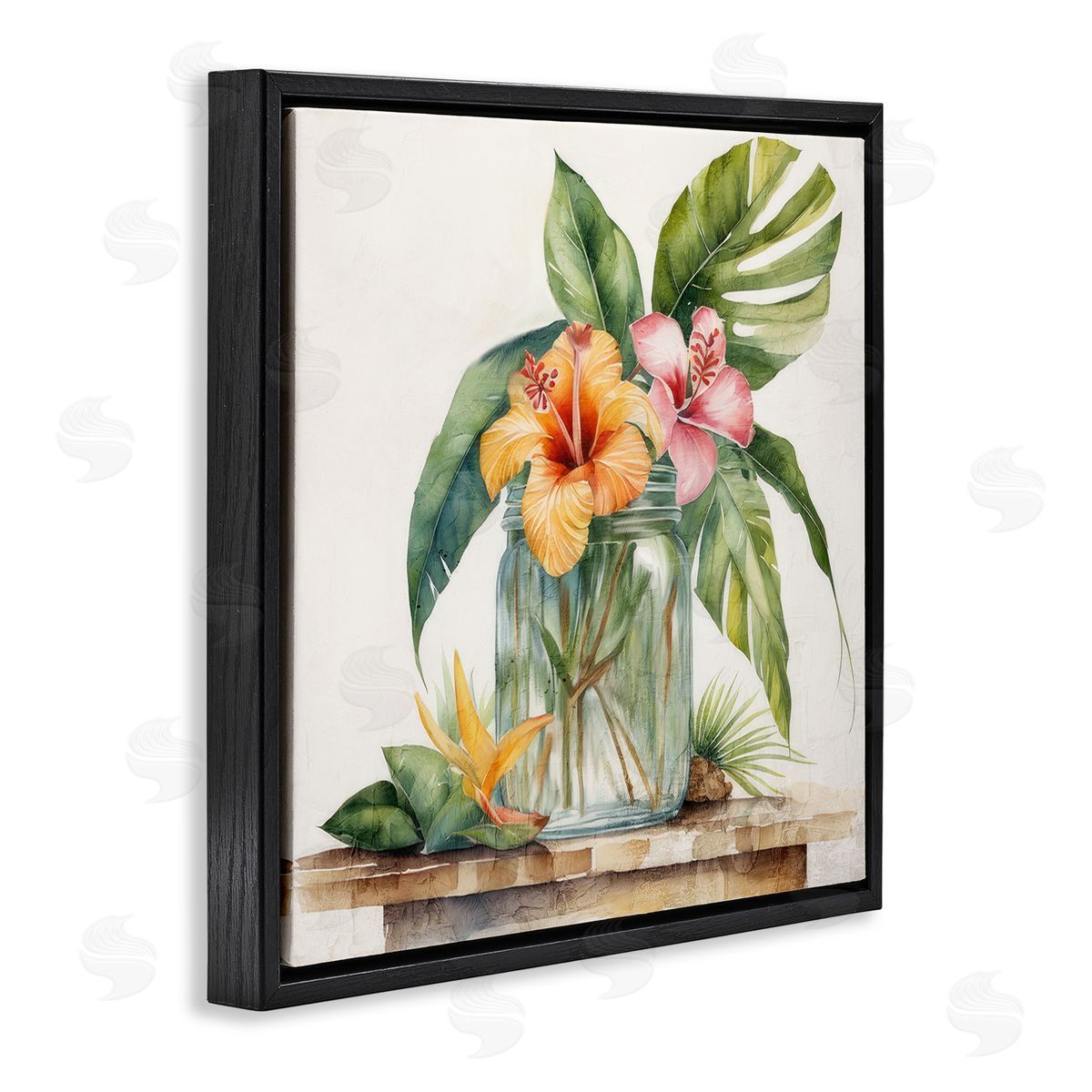 Kim Allen Tropical Floral Vase Black Floating Frame Canvas Wall Art Print