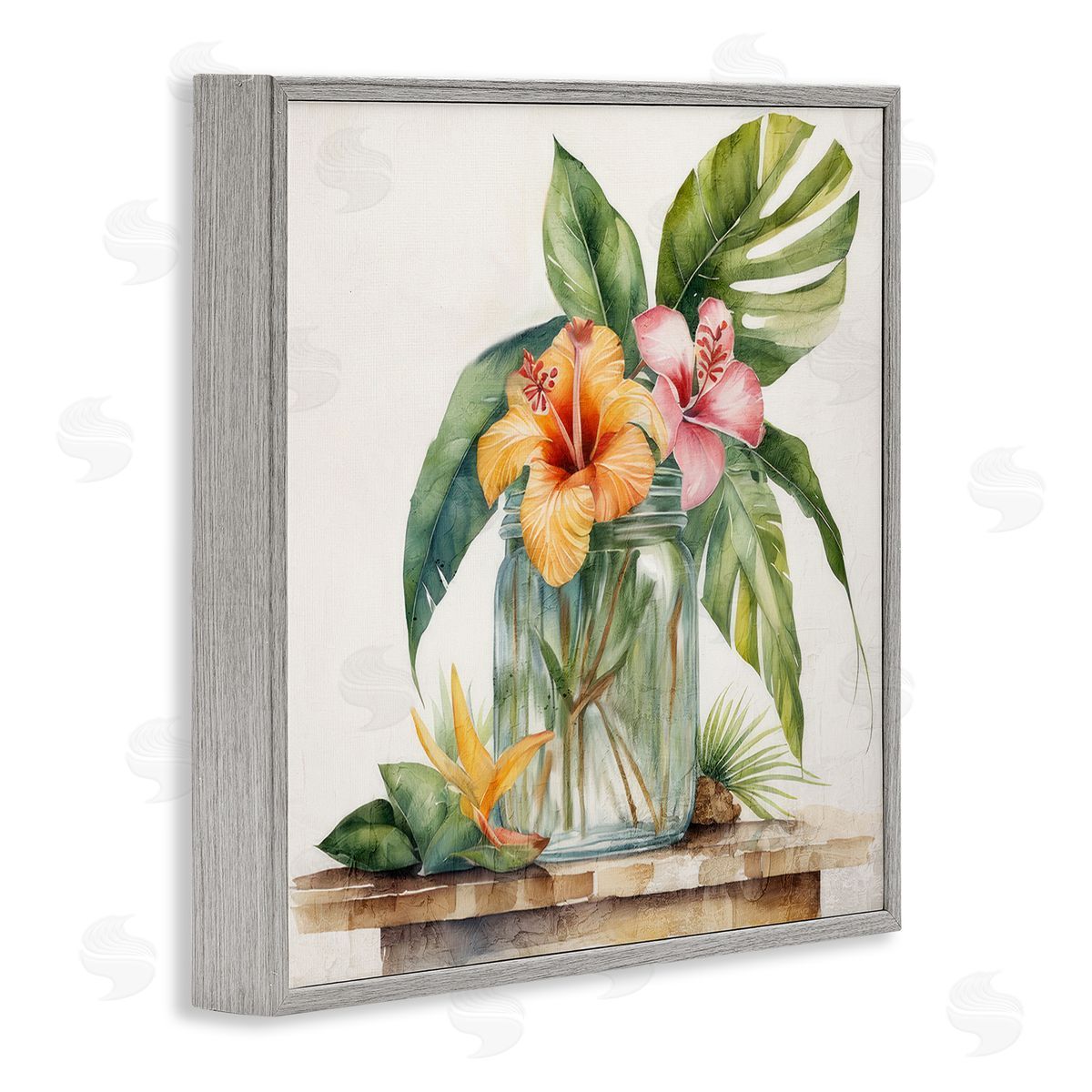 Kim Allen Tropical Floral Vase Gray Framed Giclee Wall Art Print