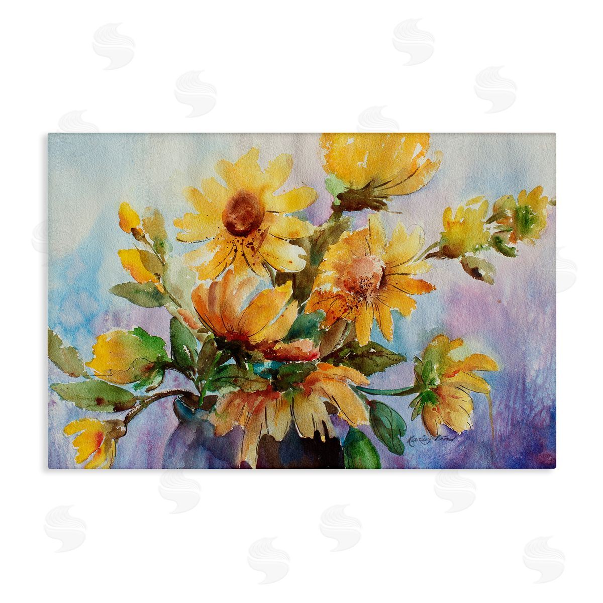 Watercolor Daisies Vase Canvas Wall Art, Home Decor by Karen Lind