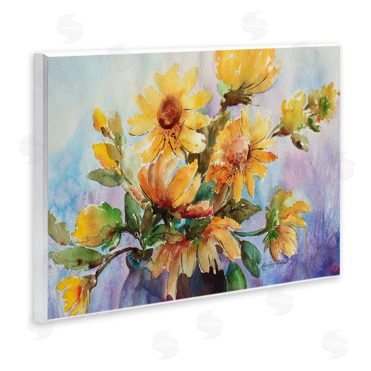 Watercolor Daisies Vase Wood Plaque Wall Art, Home Decor by Karen Lind