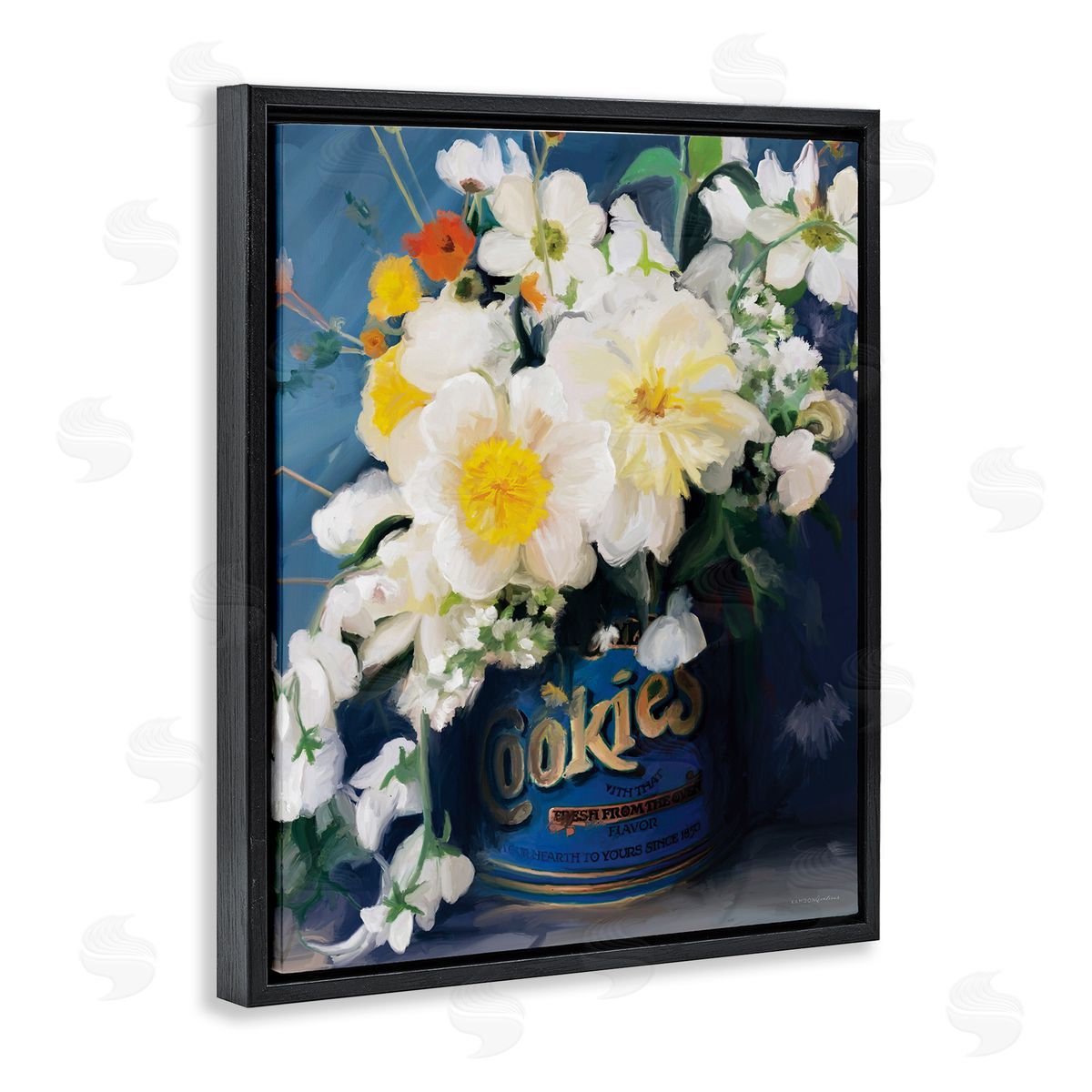 Bouquet in Vintage Jar Black Floating Frame Canvas Wall Art, Home Decor by Kamdon Kreations