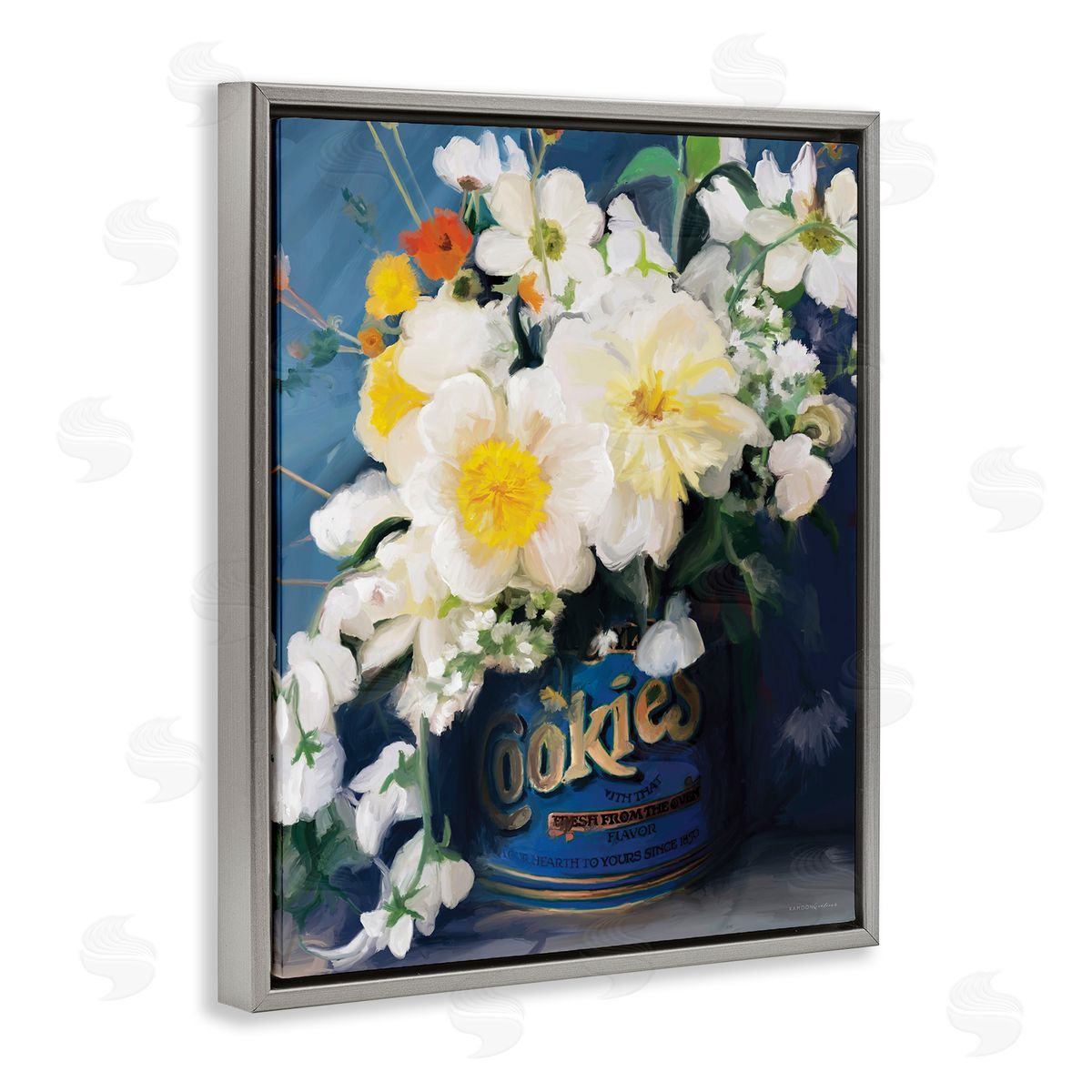 Bouquet in Vintage Jar Grey Floating Frame Canvas Wall Art, Home Decor by Kamdon Kreations