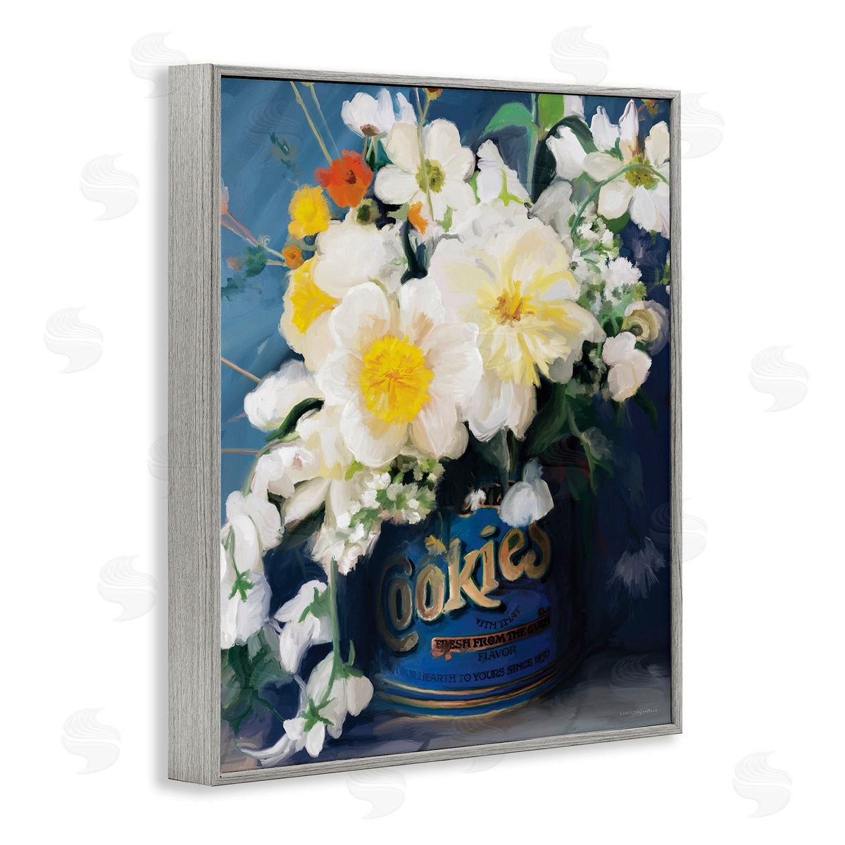 Bouquet in Vintage Jar Grey Frame Print Wall Art, Home Decor by Kamdon Kreations