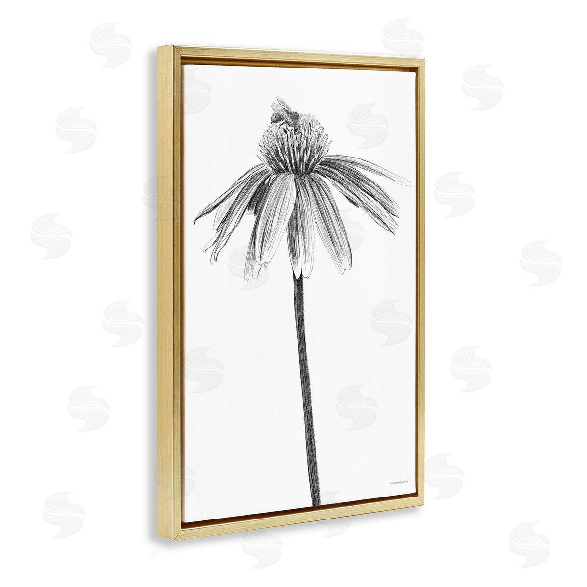 Simple Daisy Sprig Gold Floating Frame Canvas Wall Art, Home Decor by Kamdon Kreations