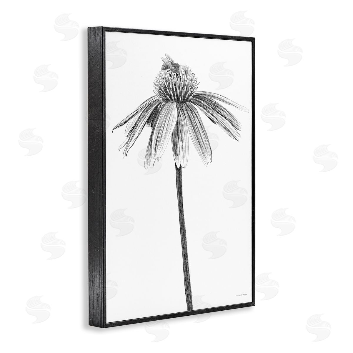 Simple Daisy Sprig Black Frame Print Wall Art, Home Decor by Kamdon Kreations
