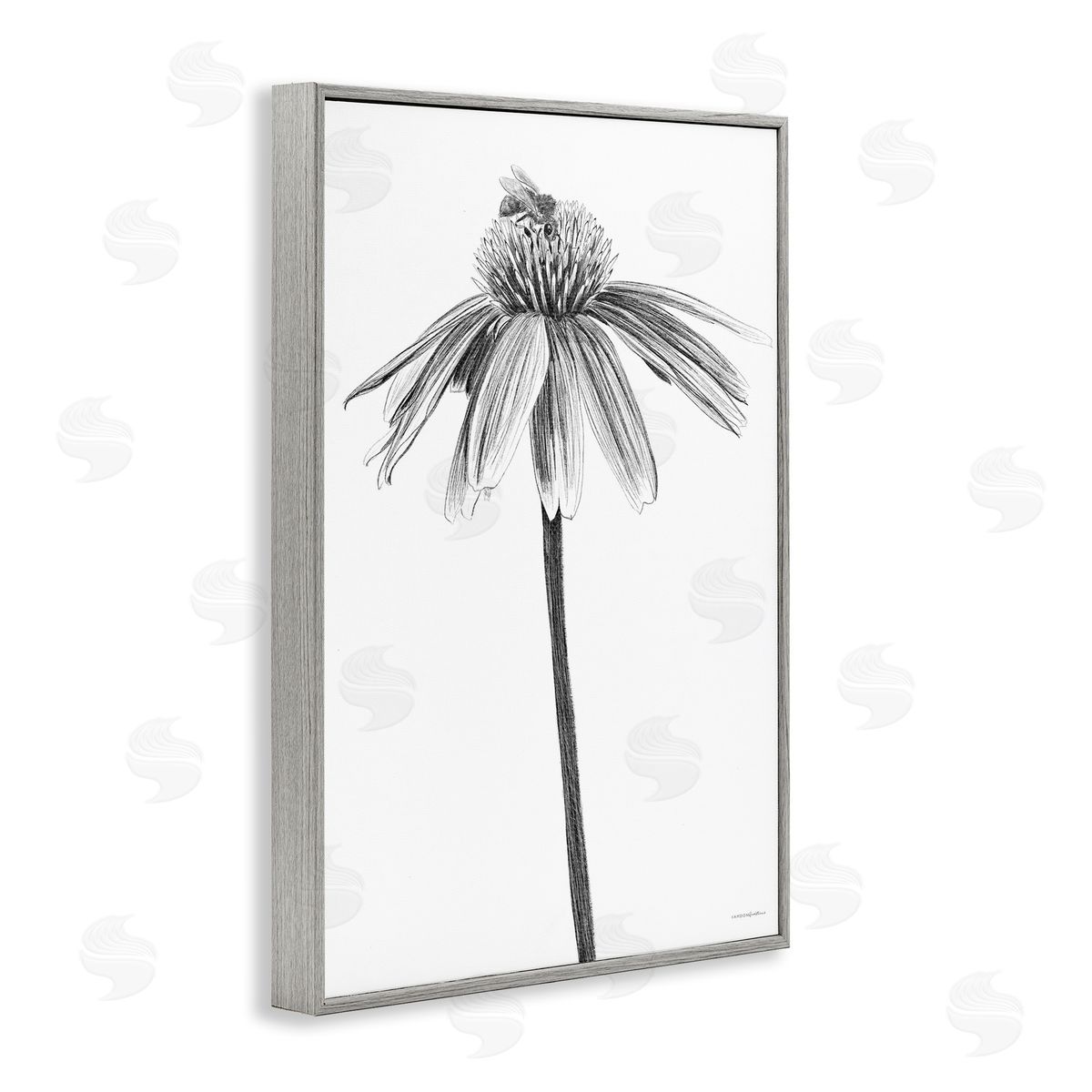 Simple Daisy Sprig Grey Frame Print Wall Art, Home Decor by Kamdon Kreations