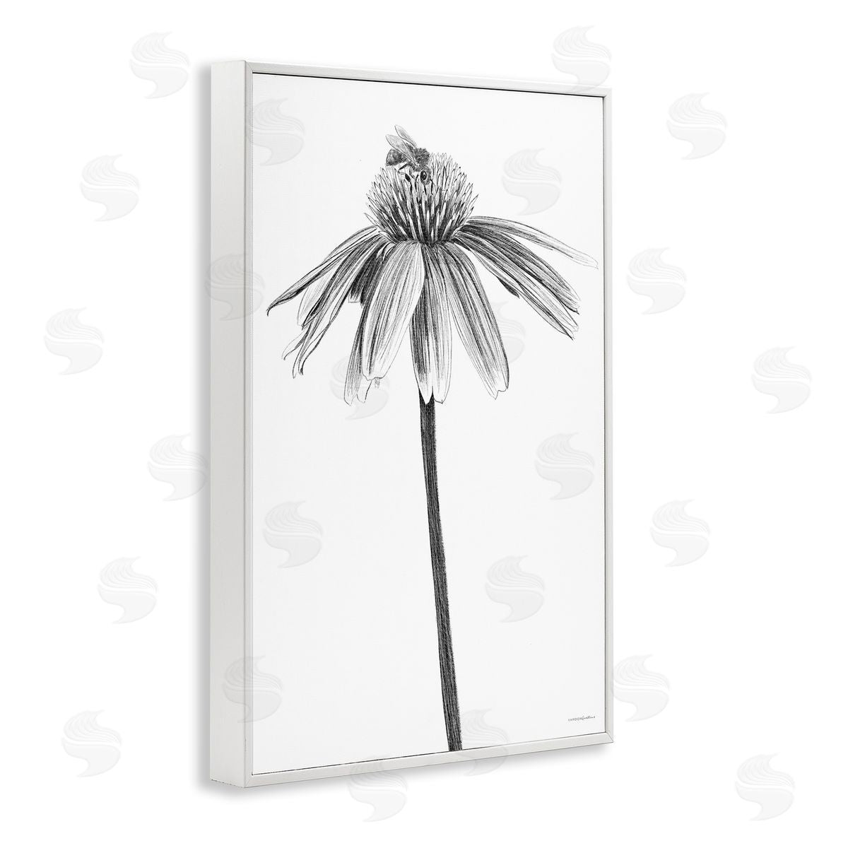 Simple Daisy Sprig White Frame Print Wall Art, Home Decor by Kamdon Kreations