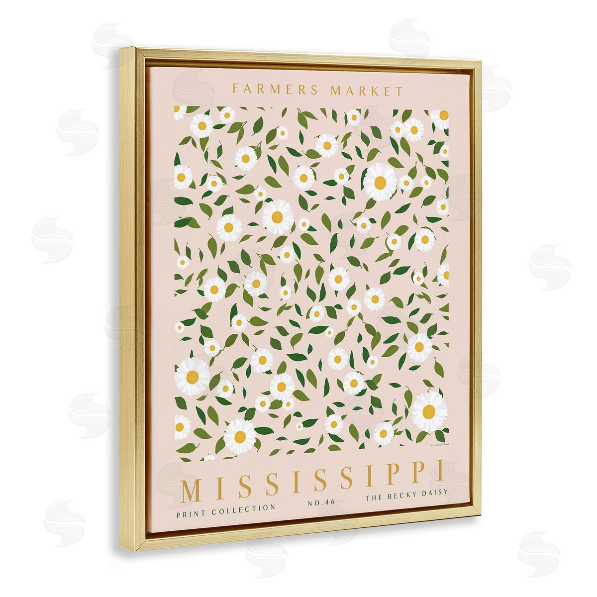 Mississippi Daisy Pattern Gold Floating Frame Canvas Wall Art, Home Decor by Kamdon Kreations