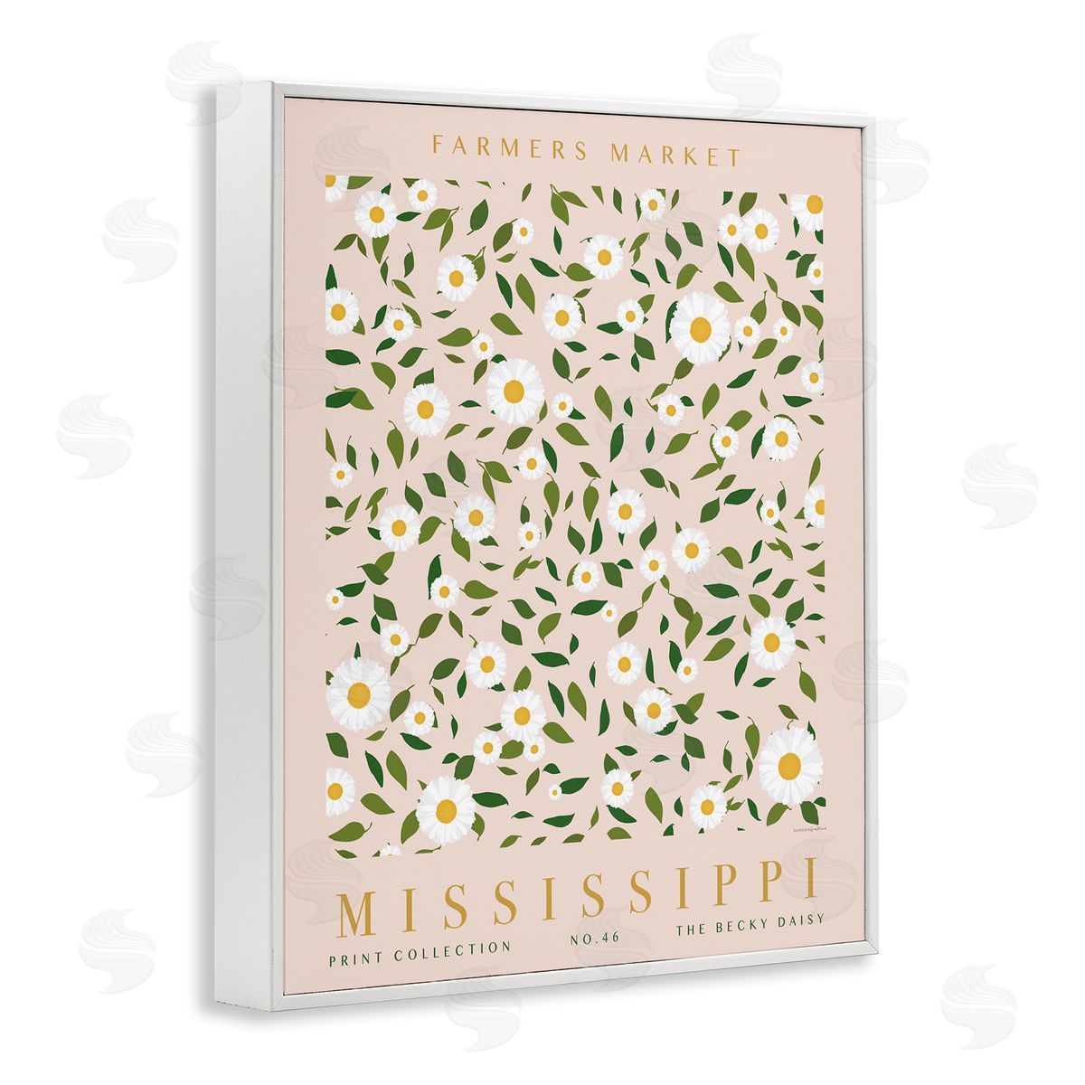 Mississippi Daisy Pattern White Frame Print Wall Art, Home Decor by Kamdon Kreations