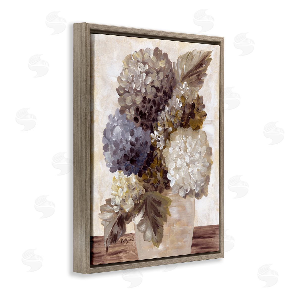 Kelley Talent Full Hydrangea Blooms Brown Floating Frame Canvas Wall Art Print