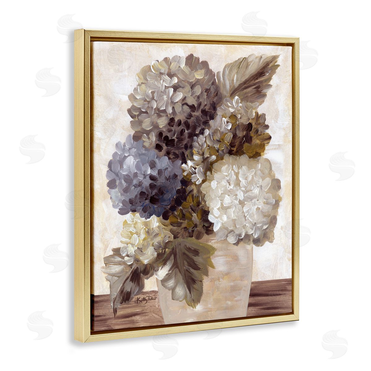Kelley Talent Full Hydrangea Blooms Gold Floating Frame Canvas Wall Art Print