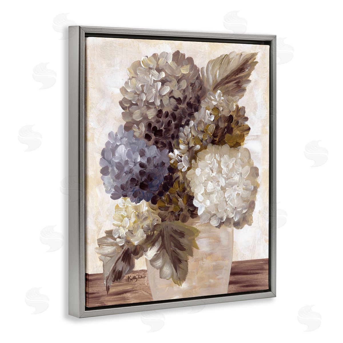 Kelley Talent Full Hydrangea Blooms Gray Floating Frame Canvas Wall Art Print