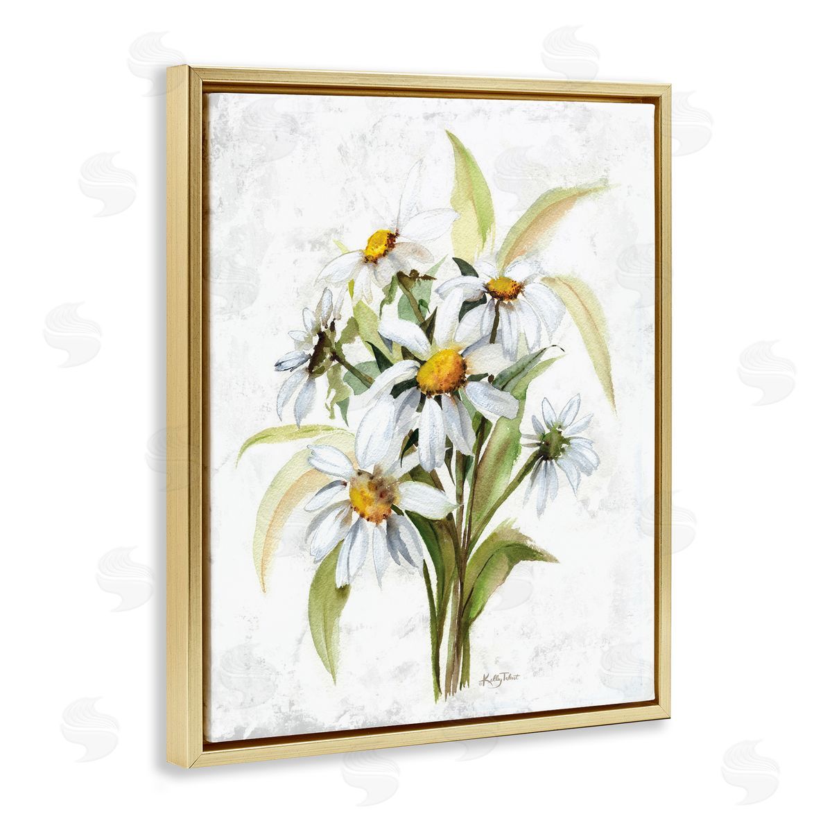 Kelley Talent Simple Daisy Bundle Gold Floating Frame Canvas Wall Art Print