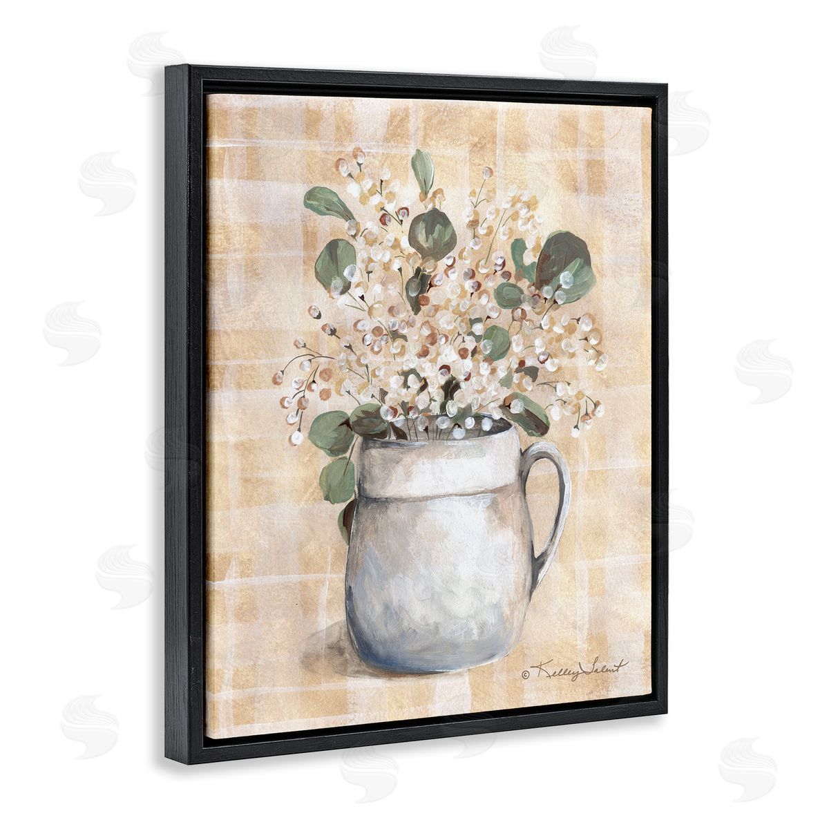 Kelley Talent Eucalyptus in Pottery Black Floating Frame Canvas Wall Art Print