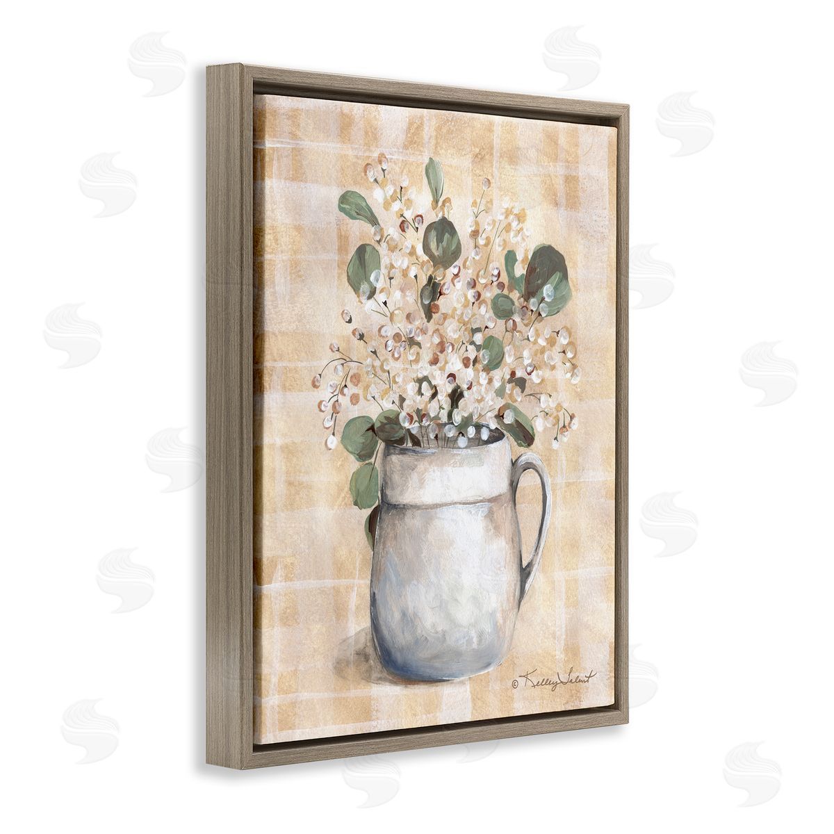Kelley Talent Eucalyptus in Pottery Brown Floating Frame Canvas Wall Art Print
