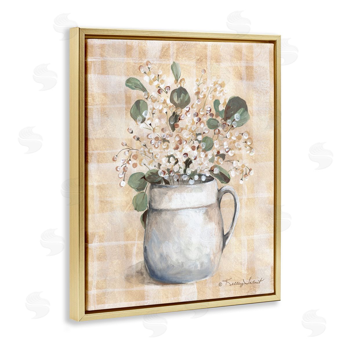 Kelley Talent Eucalyptus in Pottery Gold Floating Frame Canvas Wall Art Print