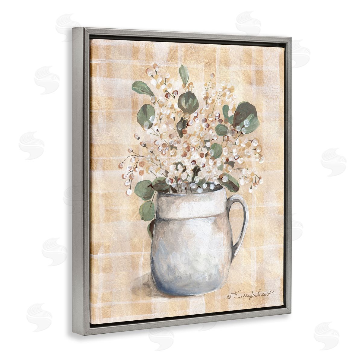 Kelley Talent Eucalyptus in Pottery Gray Floating Frame Canvas Wall Art Print