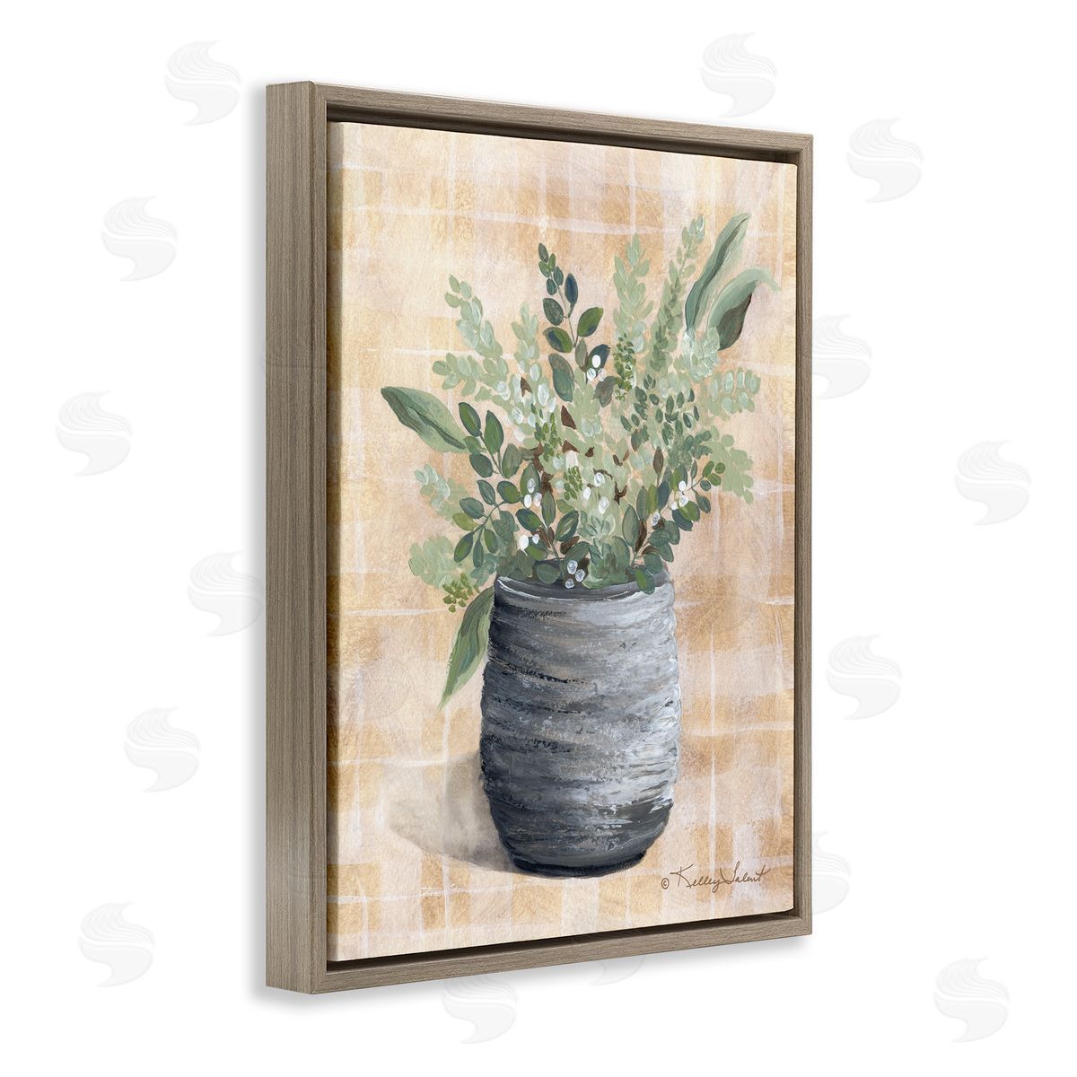 Kelley Talent Botanical Herbs Pottery Brown Floating Frame Canvas Wall Art Print