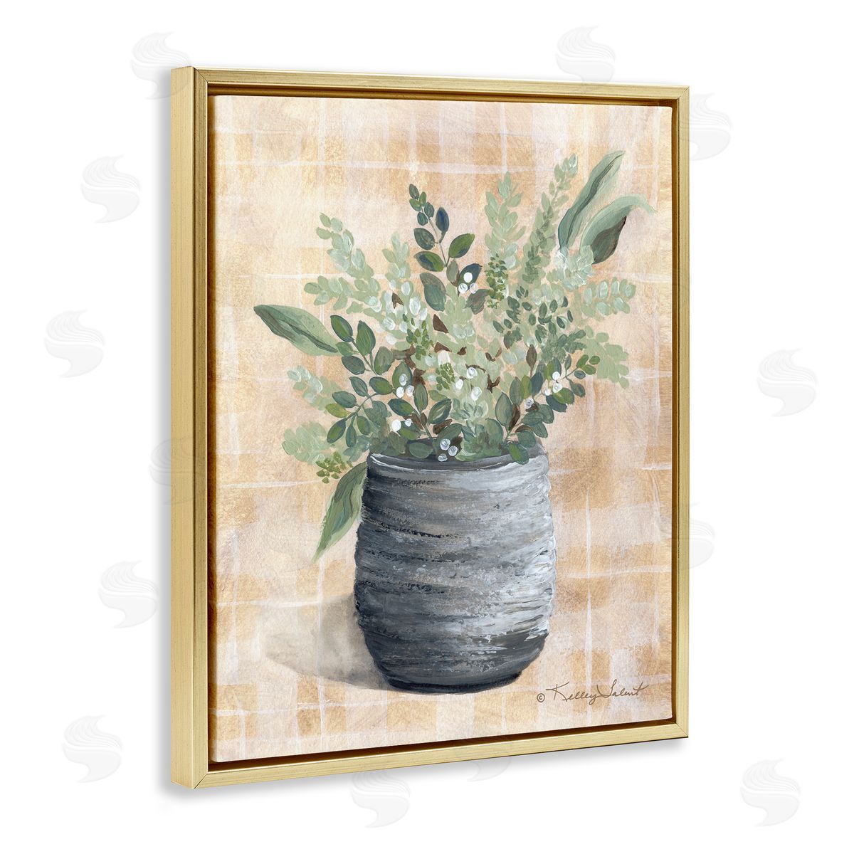 Kelley Talent Botanical Herbs Pottery Gold Floating Frame Canvas Wall Art Print