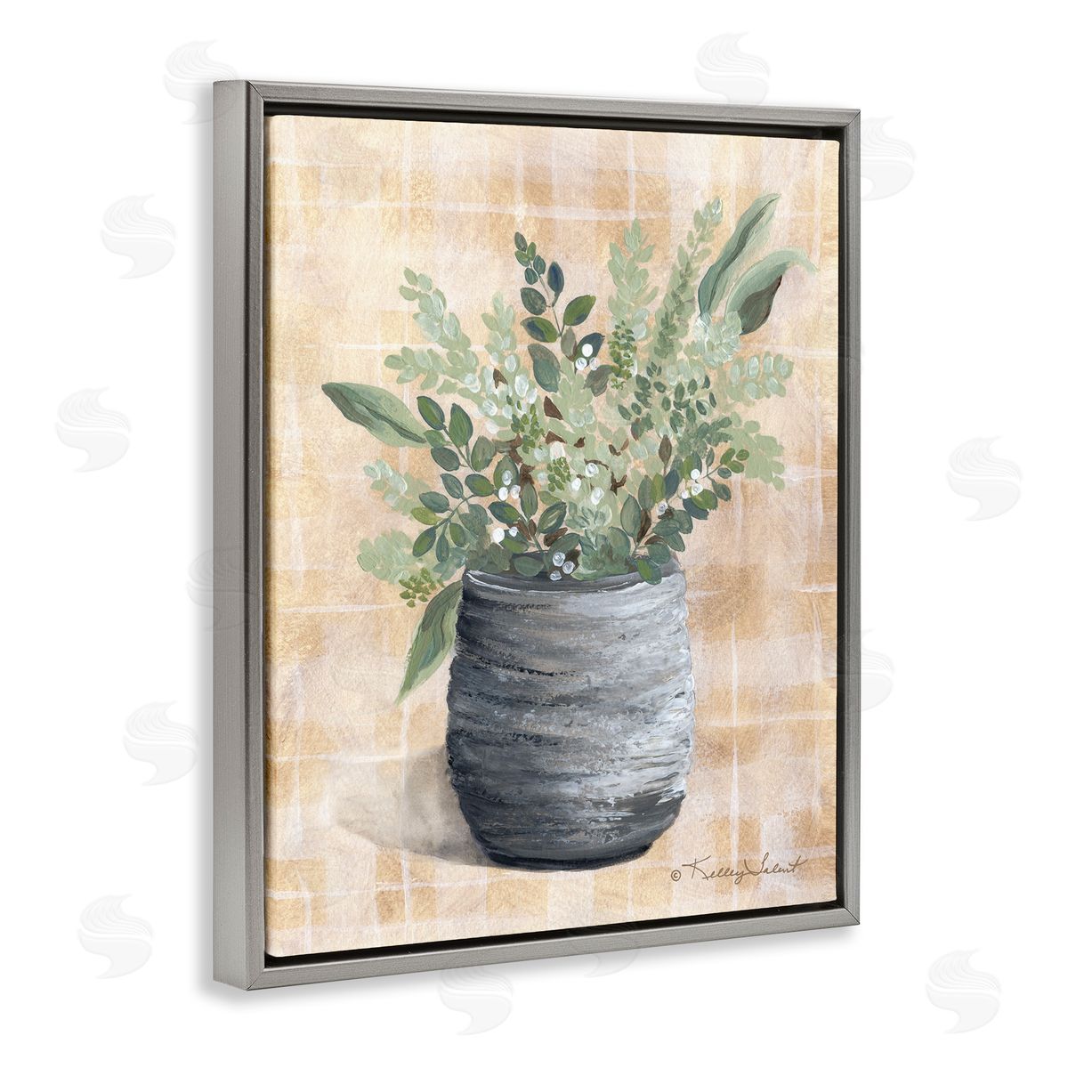 Kelley Talent Botanical Herbs Pottery Gray Floating Frame Canvas Wall Art Print