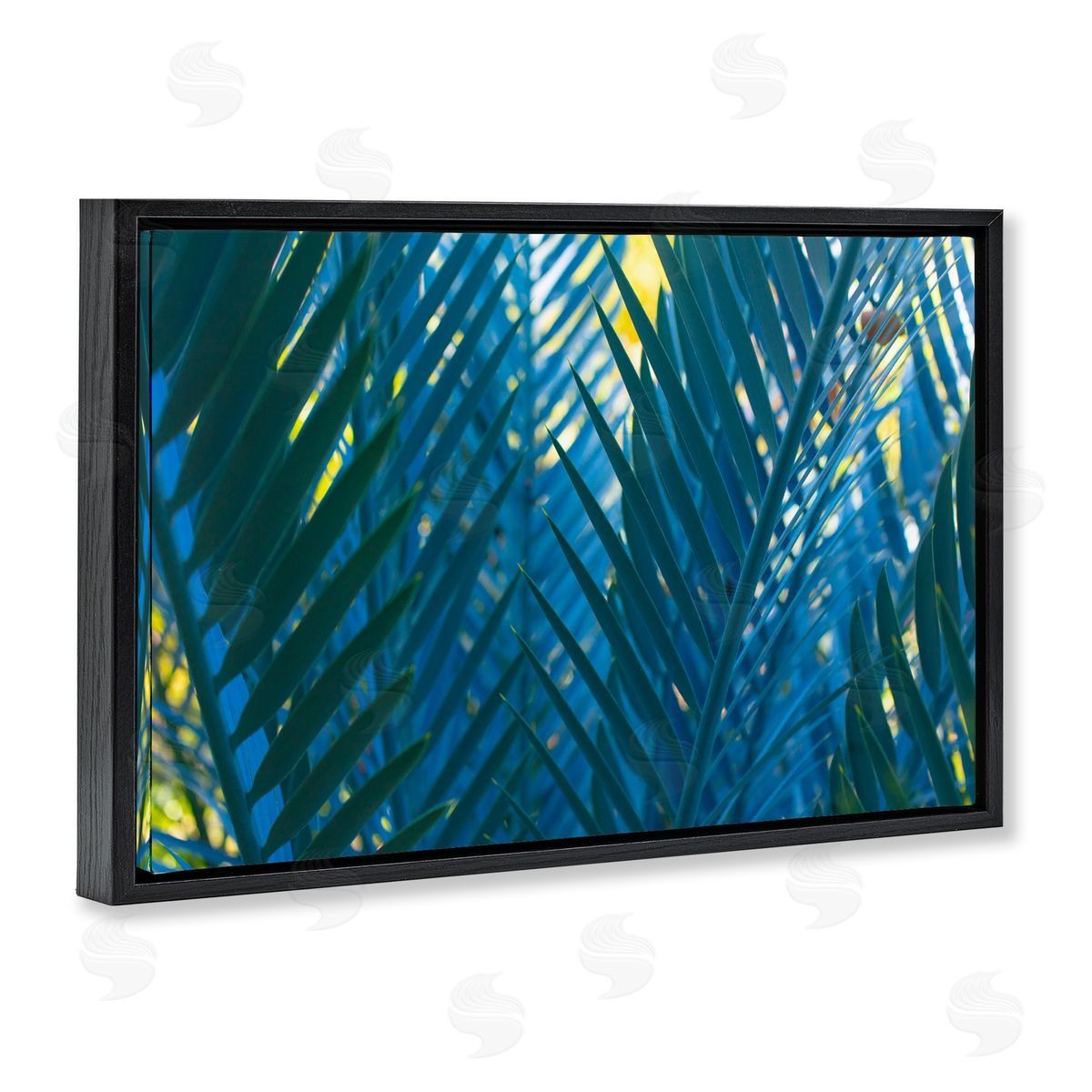 Carol La Barge Blue Palm Fronds Black Floating Frame Canvas Wall Art Print
