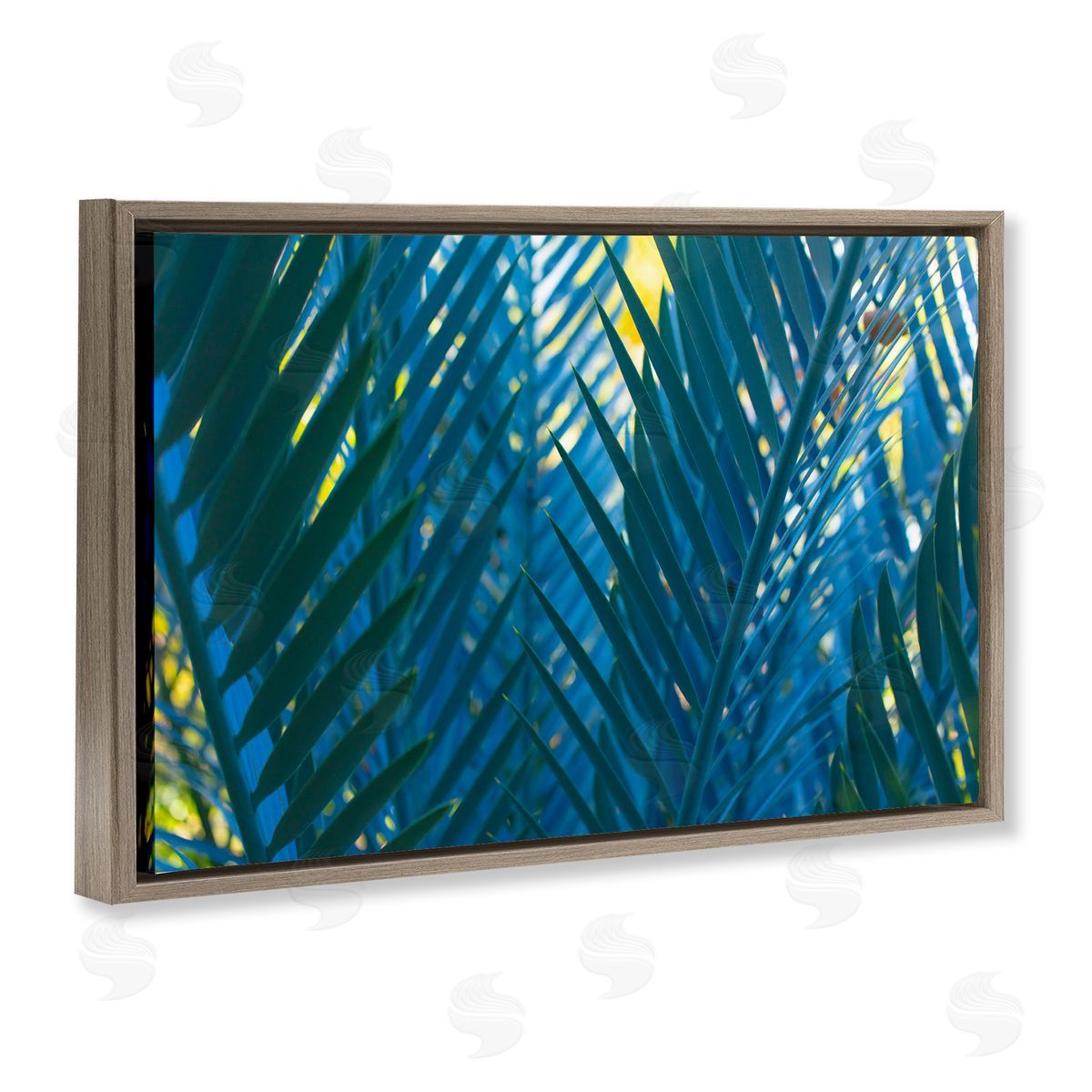 Carol La Barge Blue Palm Fronds Brown Floating Frame Canvas Wall Art Print