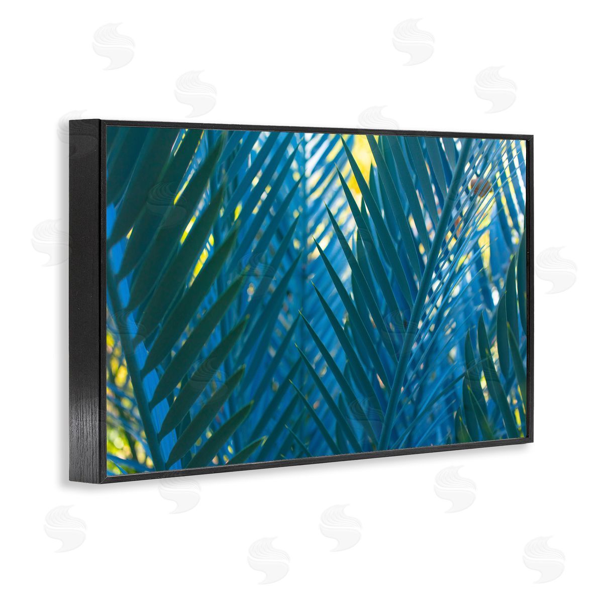 Carol La Barge Blue Palm Fronds Black Framed Giclee Wall Art Print
