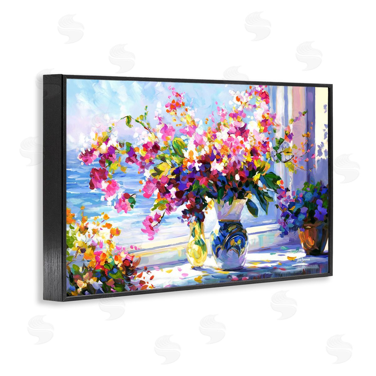 Morning Sun Blooms Black Frame Print Wall Art, Home Decor by Leon Devenice