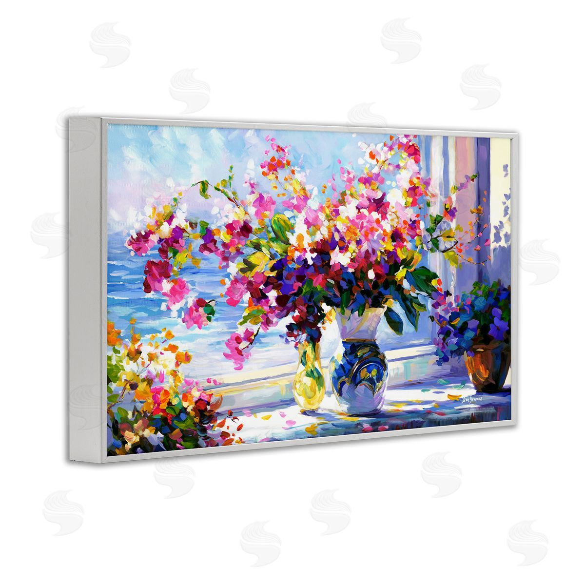 Morning Sun Blooms White Frame Print Wall Art, Home Decor by Leon Devenice