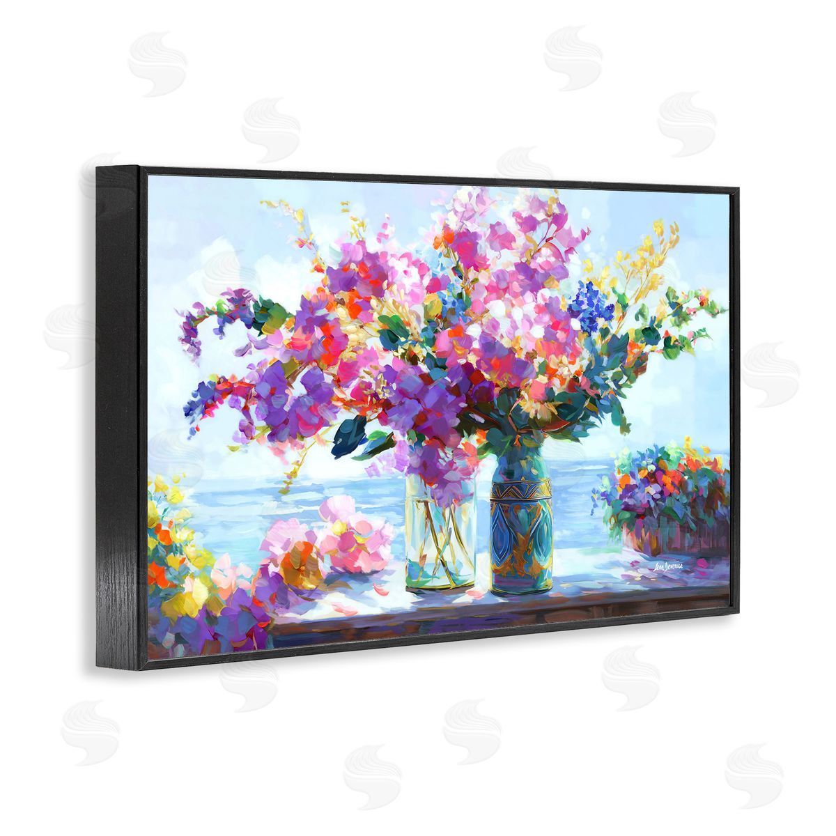 Ocean Breeze Blossoms Black Frame Print Wall Art, Home Decor by Leon Devenice