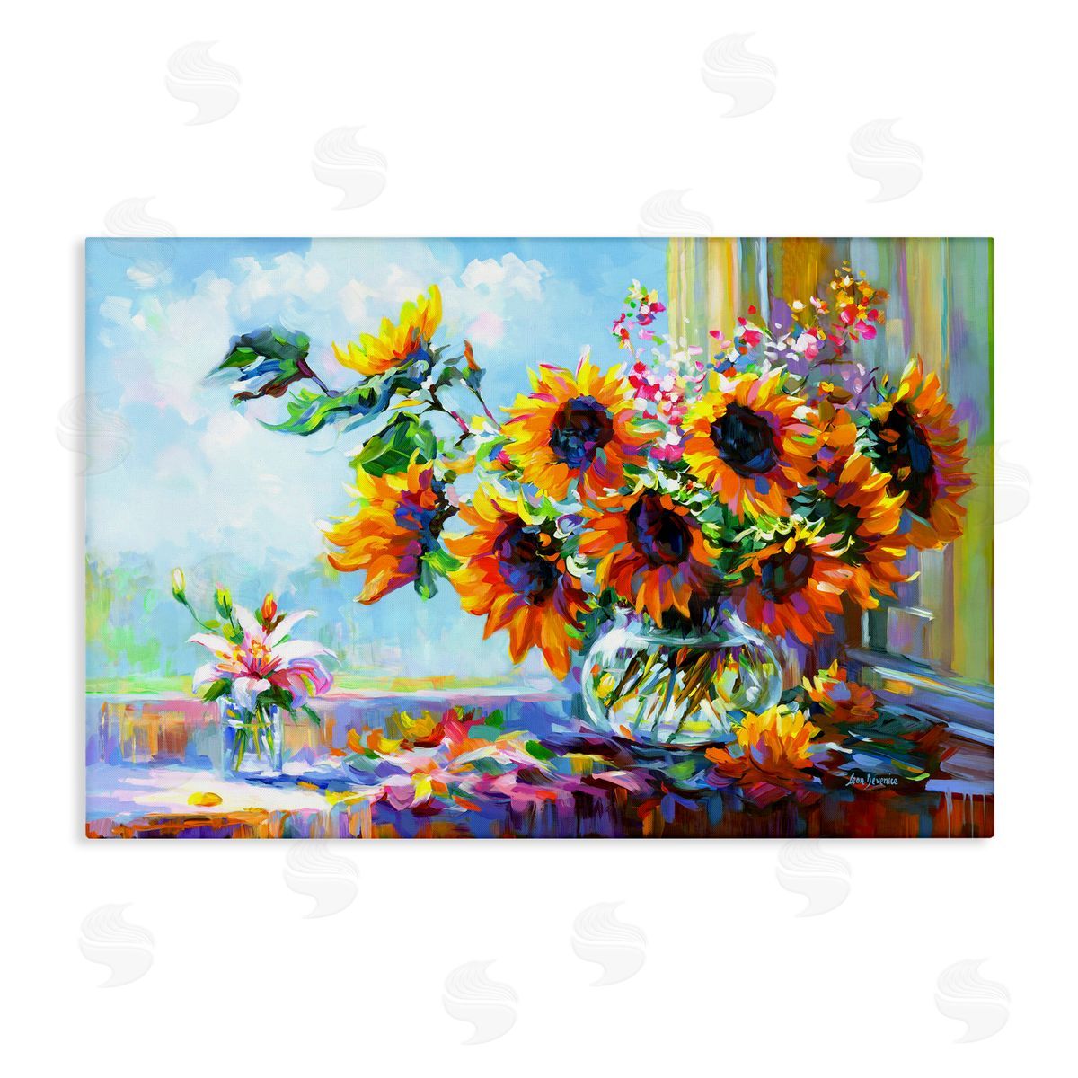 Sunflowers Morning Glory Canvas Wall Art, Home Decor by Leon Devenice