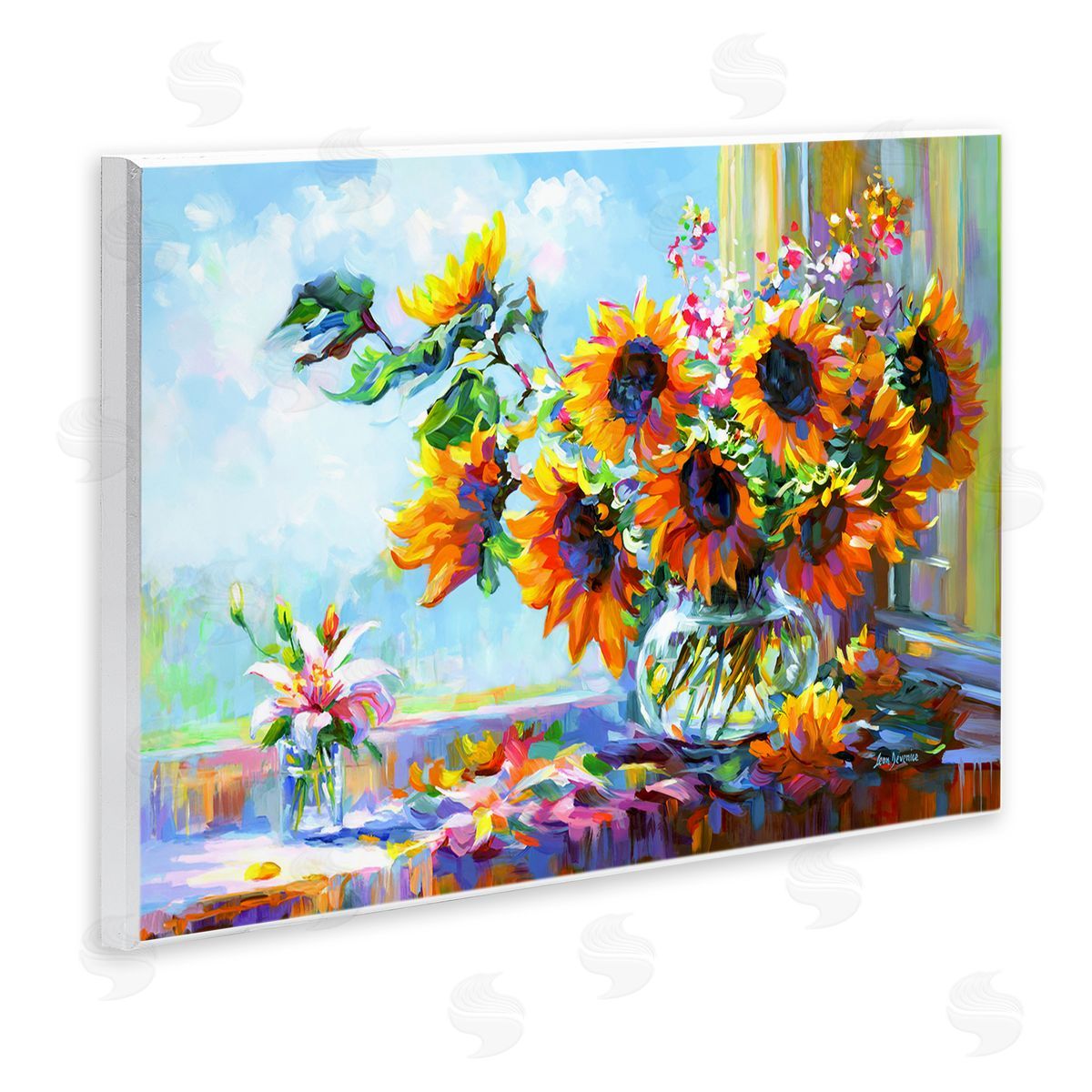 Sunflowers Morning Glory Wood Plaque Wall Art, Home Decor by Leon Devenice