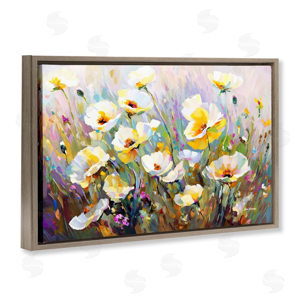 Sunlit Petals Embrace Brown Floating Frame Canvas Wall Art, Home Decor by Leon Devenice